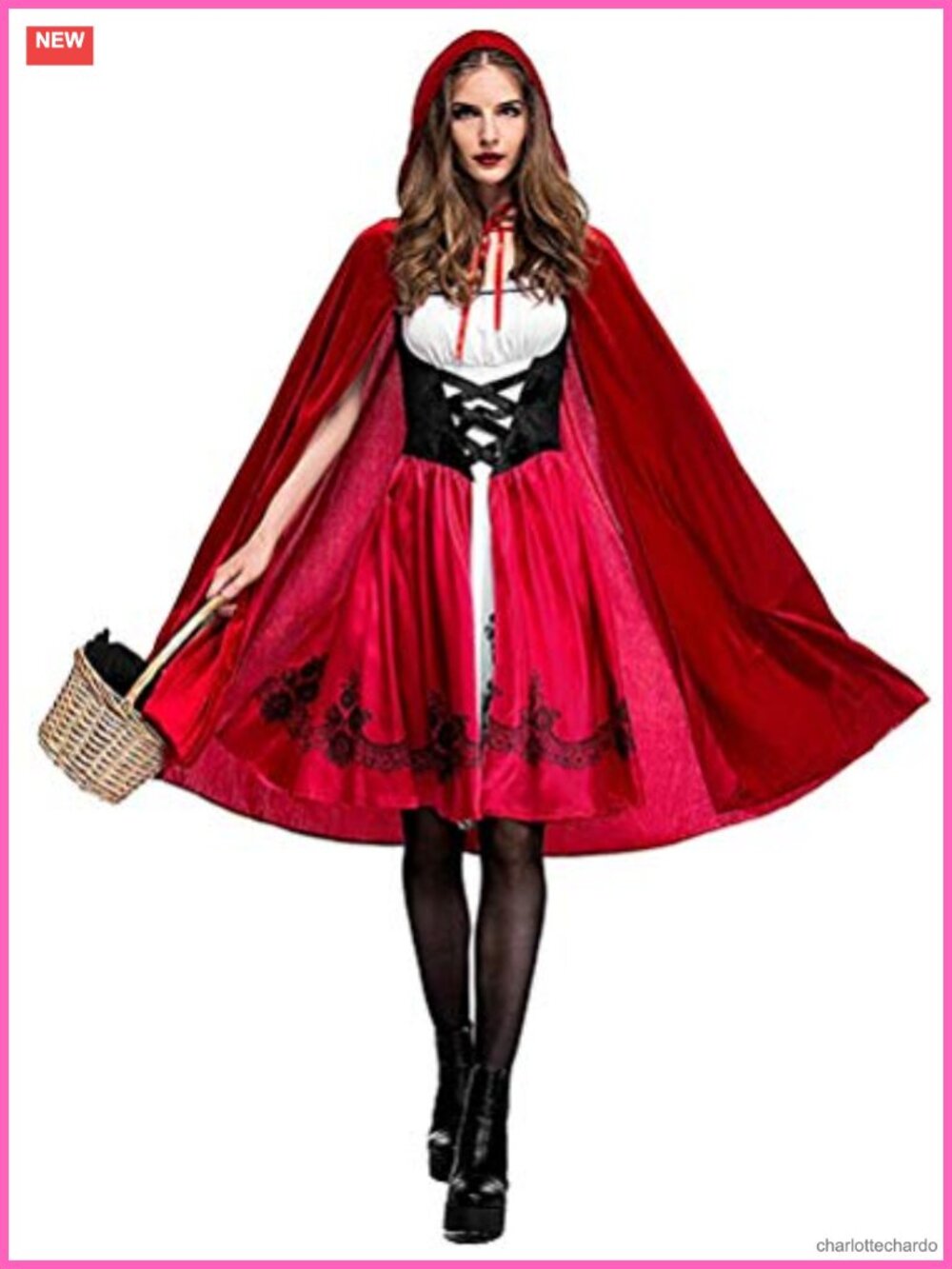 Little Red Riding Hood Costume Dress with Cape Hooded Fairy Tale Halloween